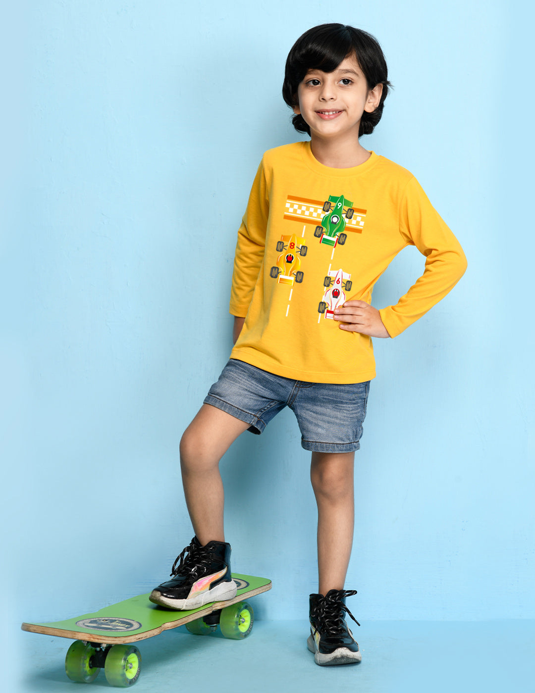 Nusyl Yellow Biowashed Cotton Full Sleeve T-shirt