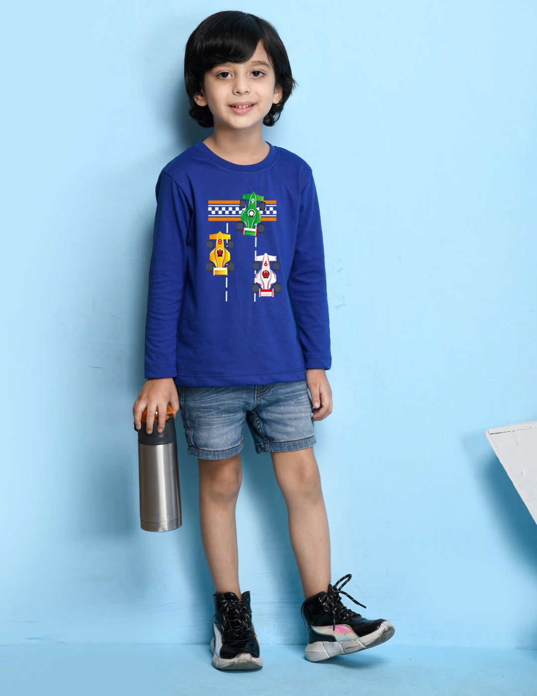 Nusyl Royal Blue Biowashed Cotton Full Sleeve T-shirt