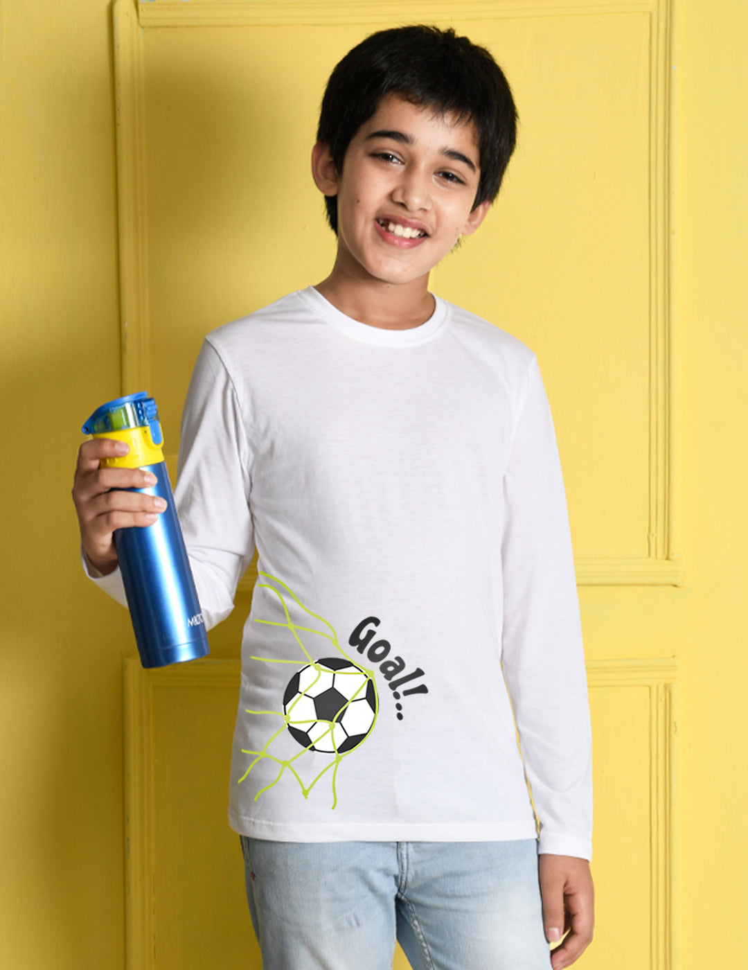 Nusyl White Biowashed Cotton Full Sleeve T-shirt