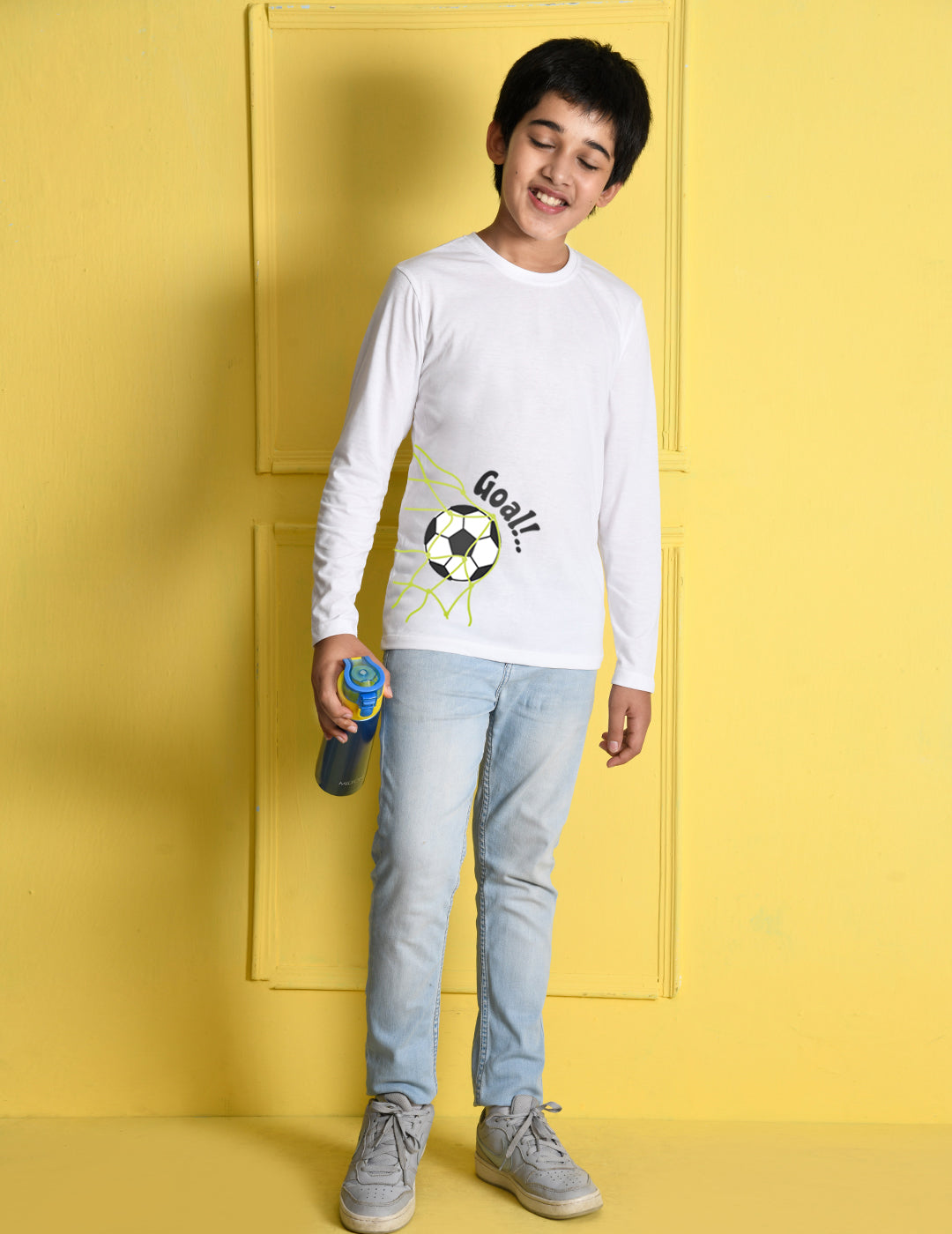 Nusyl White Biowashed Cotton Full Sleeve T-shirt
