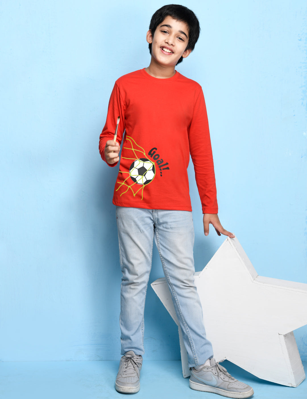 Nusyl Red Biowashed Cotton Full Sleeve T-shirt