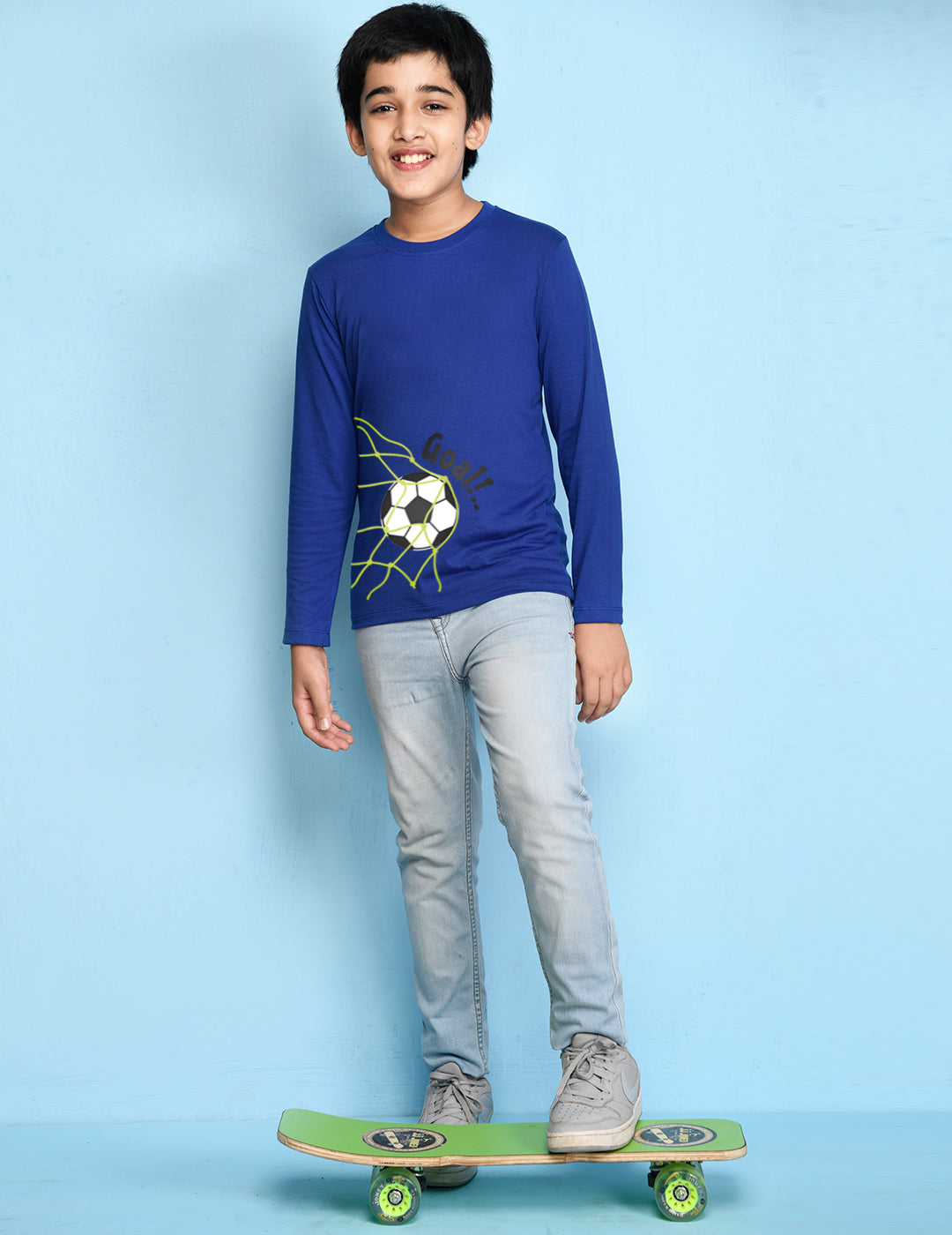 Nusyl Royal Blue Biowashed Cotton Full Sleeve T-shirt