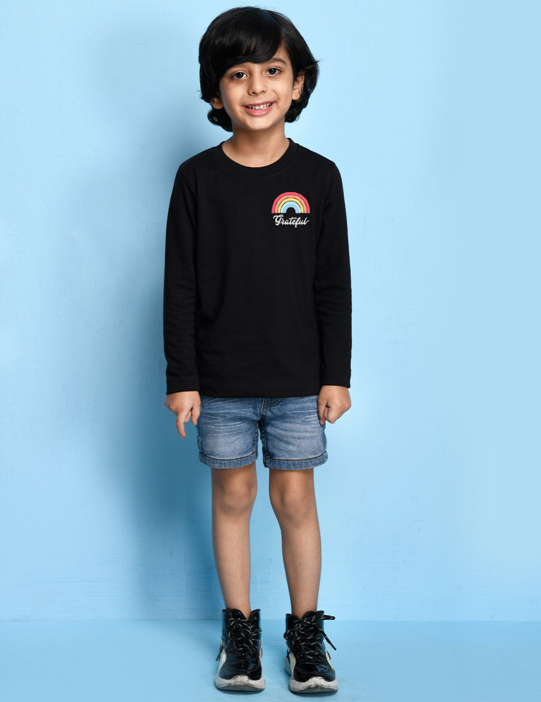 Nusyl Black Biowashed Cotton Full Sleeve T-shirt