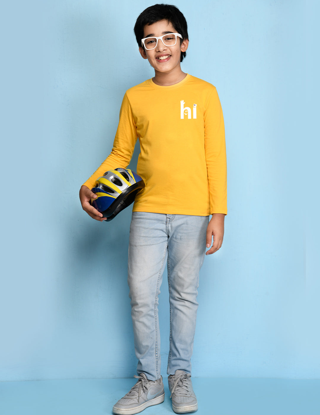Nusyl Yellow Biowashed Cotton Full Sleeve T-shirt