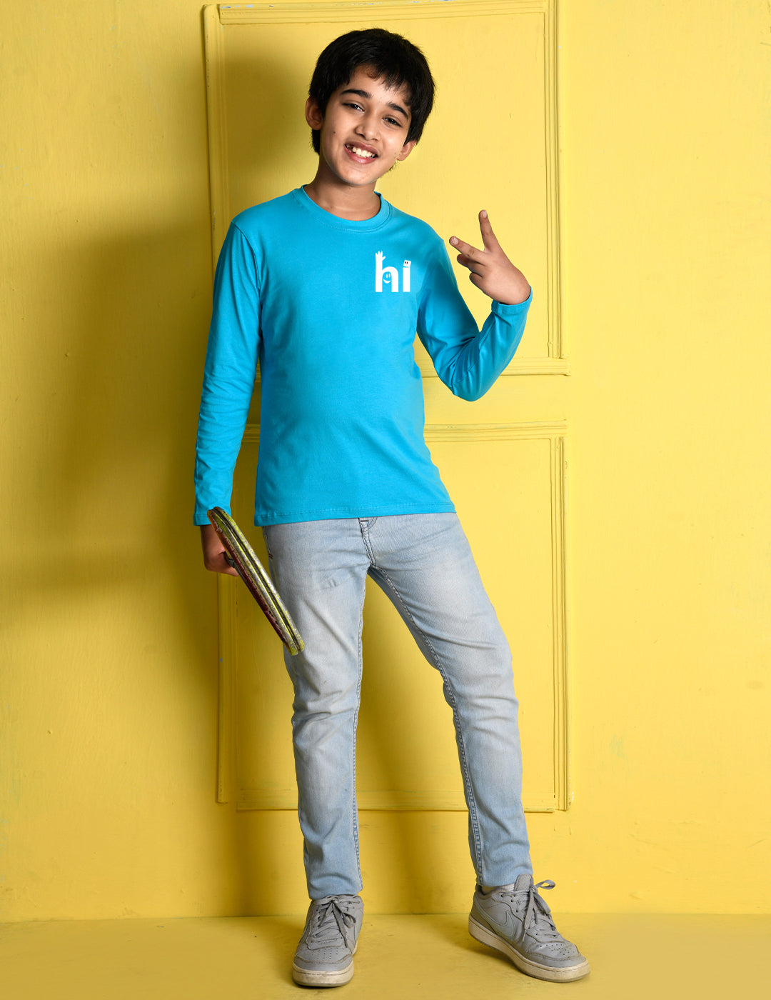 Nusyl Sky Blue Biowashed Cotton Full Sleeve T-shirt