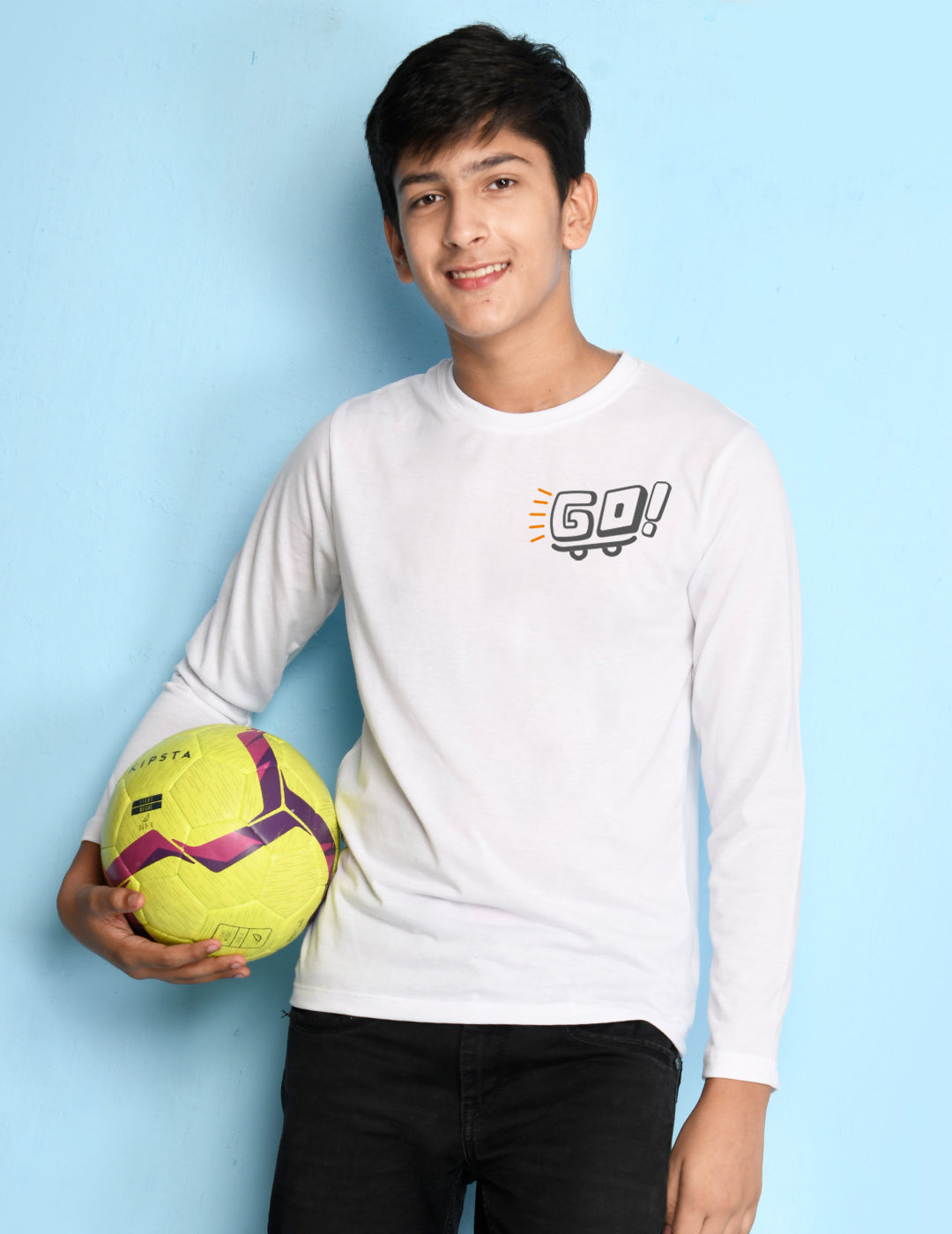 Nusyl White Biowashed Cotton Full Sleeve T-shirt