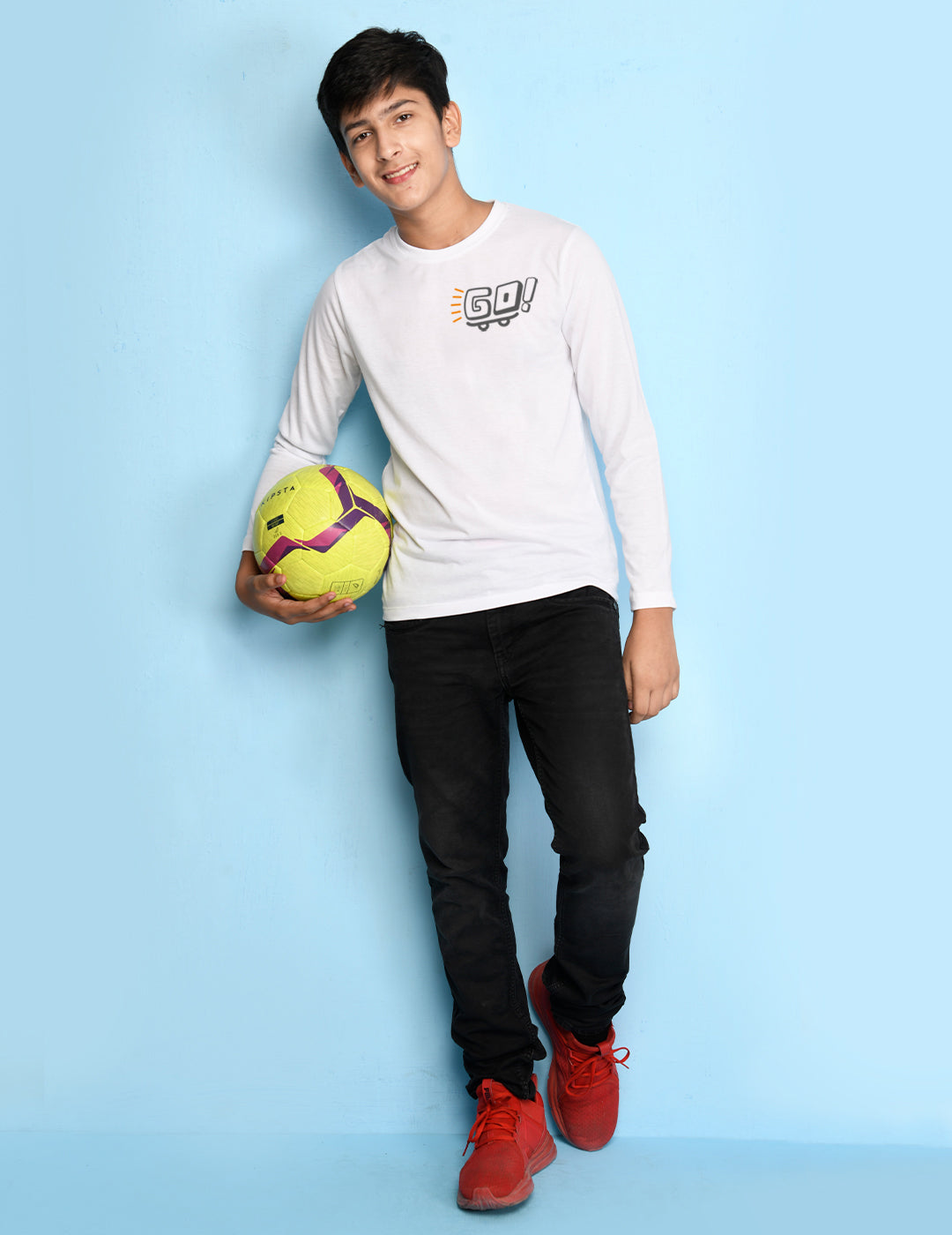 Nusyl White Biowashed Cotton Full Sleeve T-shirt