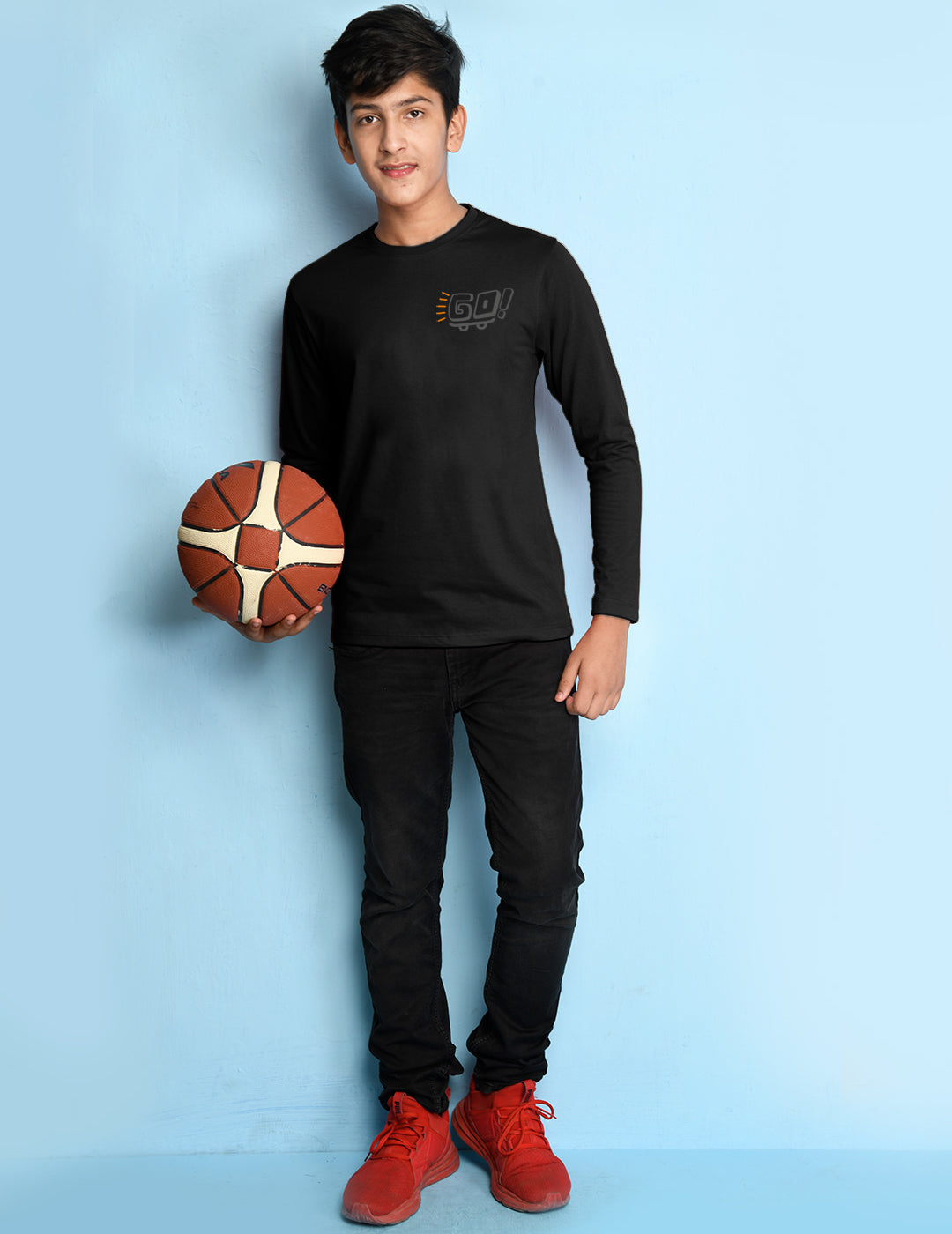 Nusyl Black Biowashed Cotton Full Sleeve T-shirt