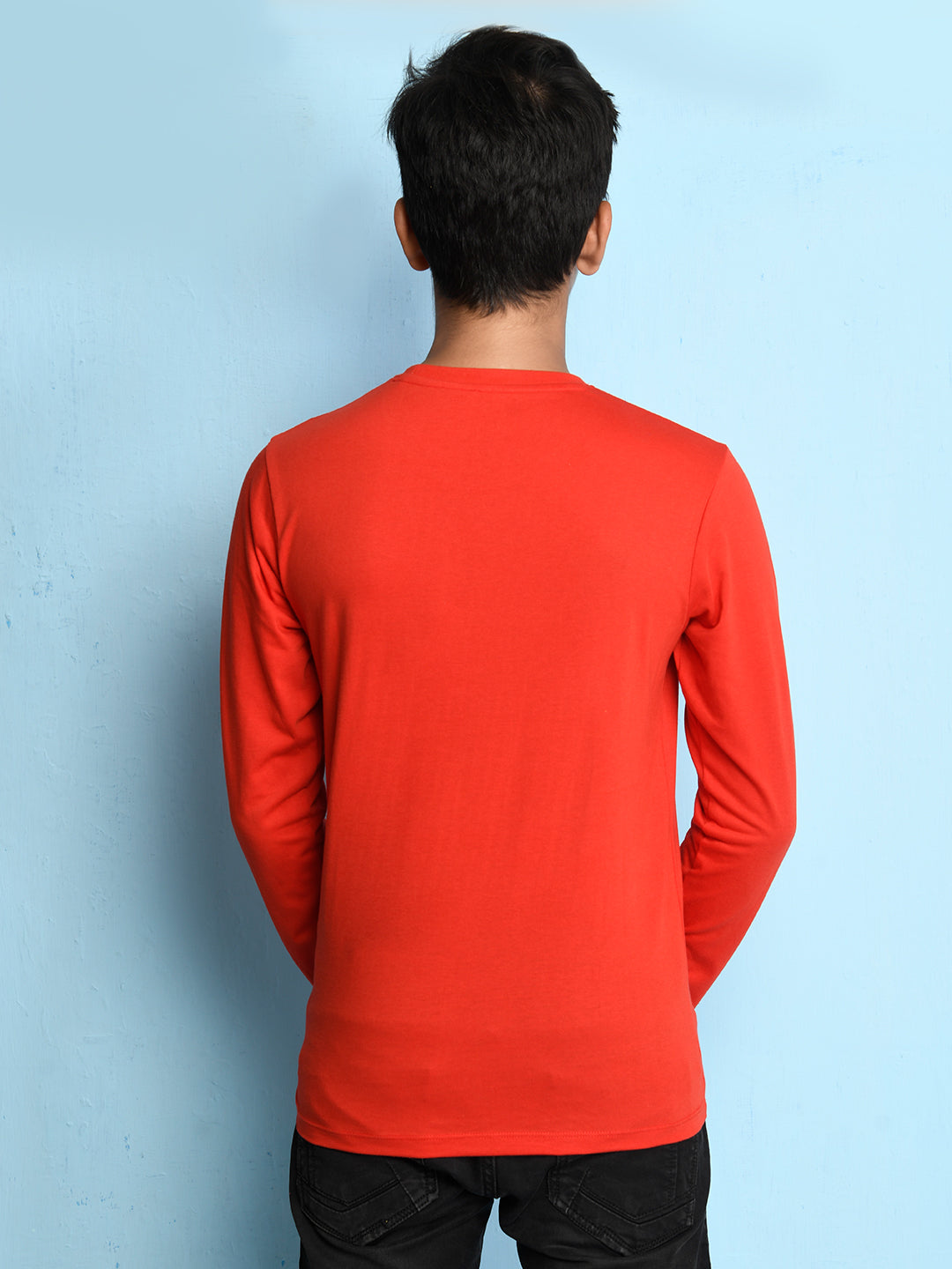Nusyl Red Biowashed Cotton Full Sleeve T-shirt
