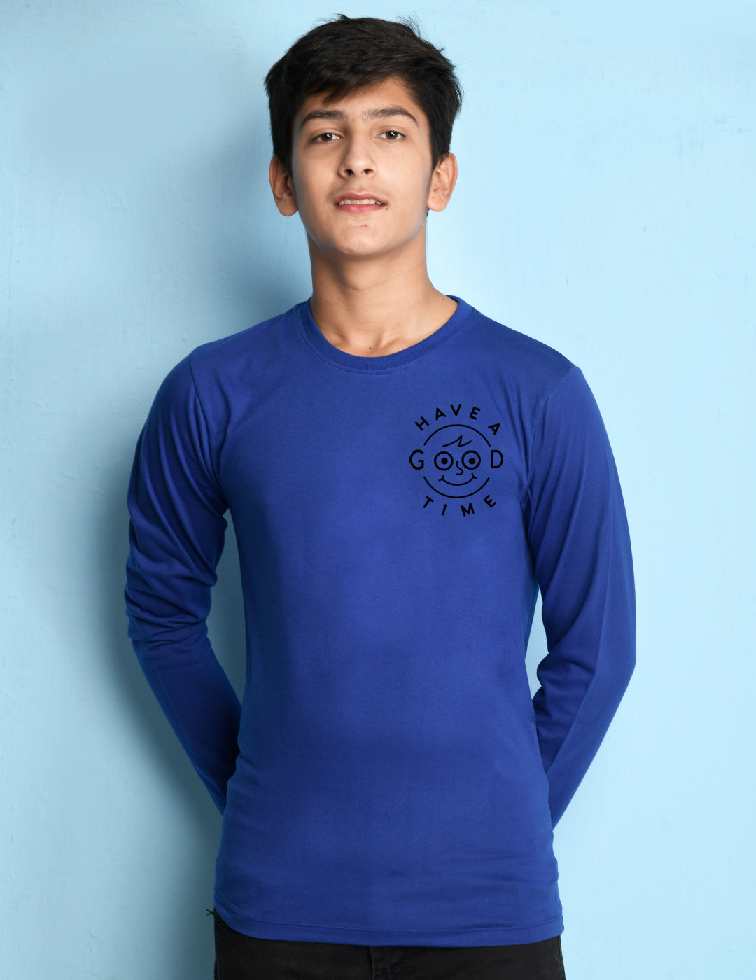 Nusyl Royal Blue Biowashed Cotton Full Sleeve T-shirt