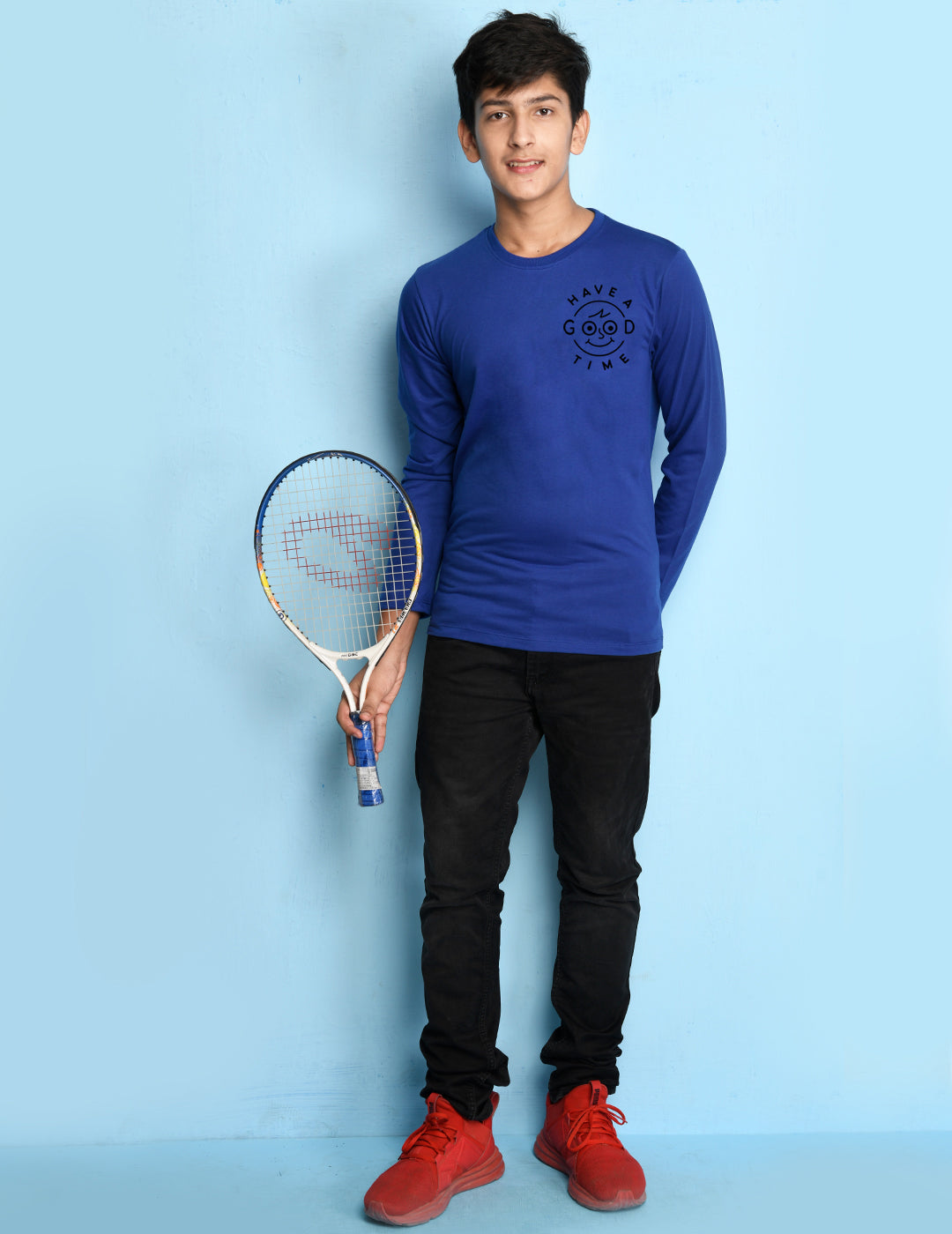 Nusyl Royal Blue Biowashed Cotton Full Sleeve T-shirt