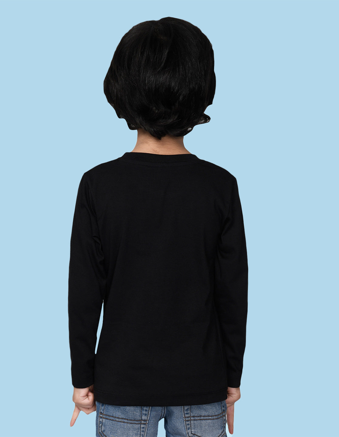 Nusyl Black Boat & Text Printed Full Sleeve Cotton T-Shirts for Boys