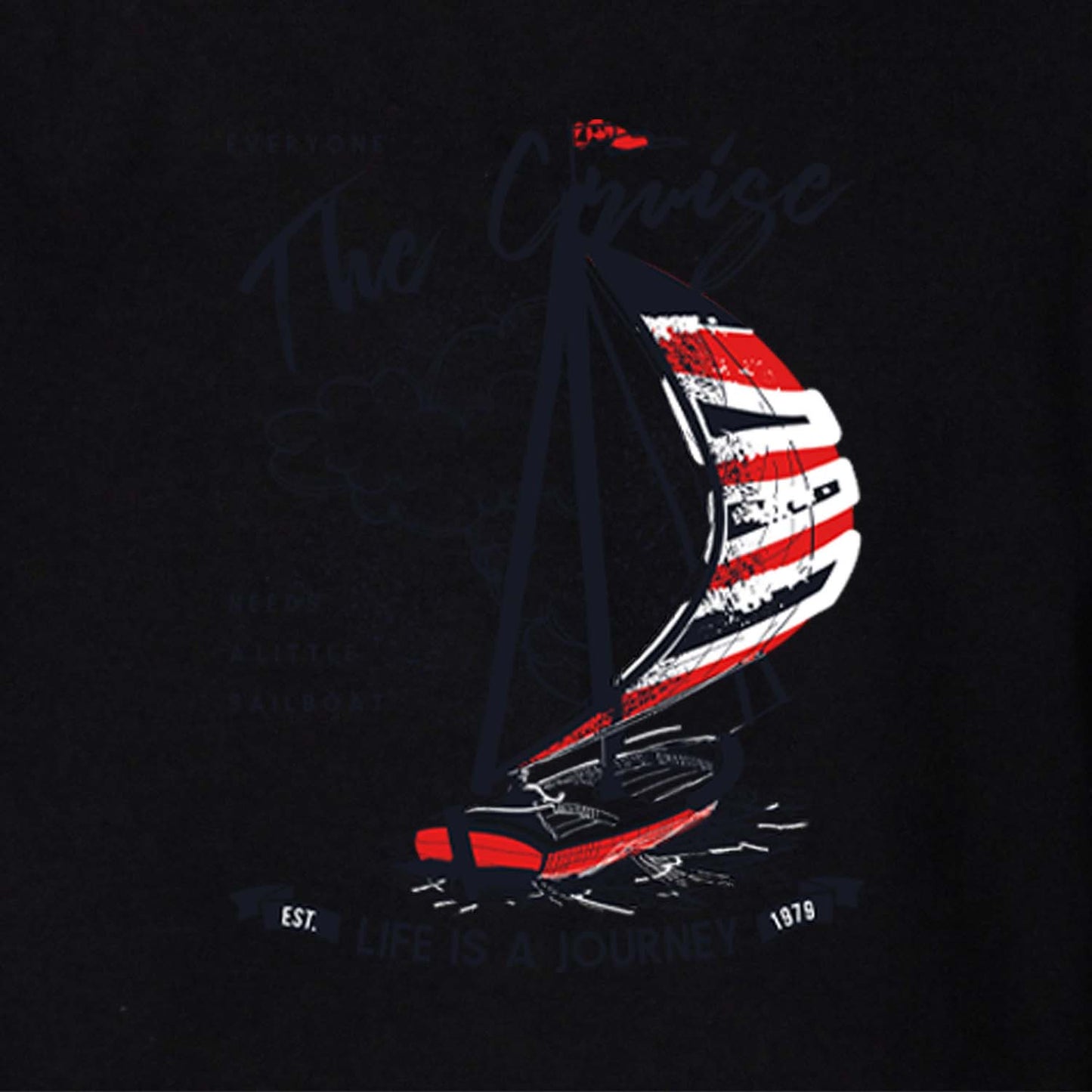 Nusyl Black Boat & Text Printed Full Sleeve Cotton T-Shirts for Boys