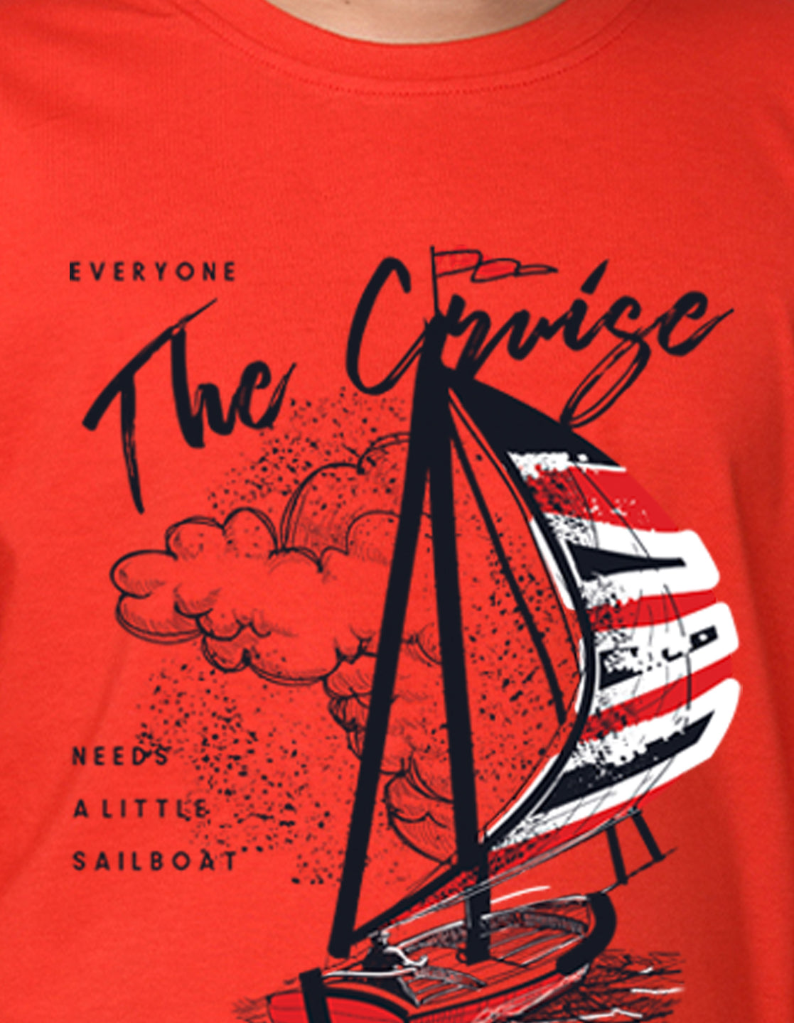 NUSYL Boy's Red boat & Text Printed Regular Fit T-Shirt