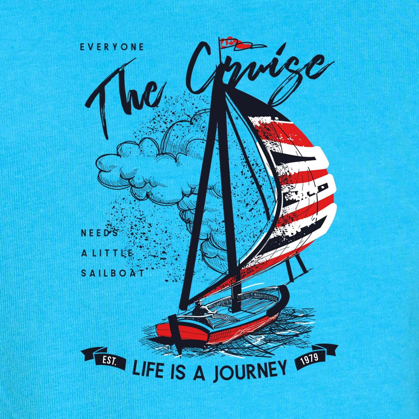 Nusyl Sky Blue Boat & Text Printed Full Sleeve Cotton T-Shirts for Boys