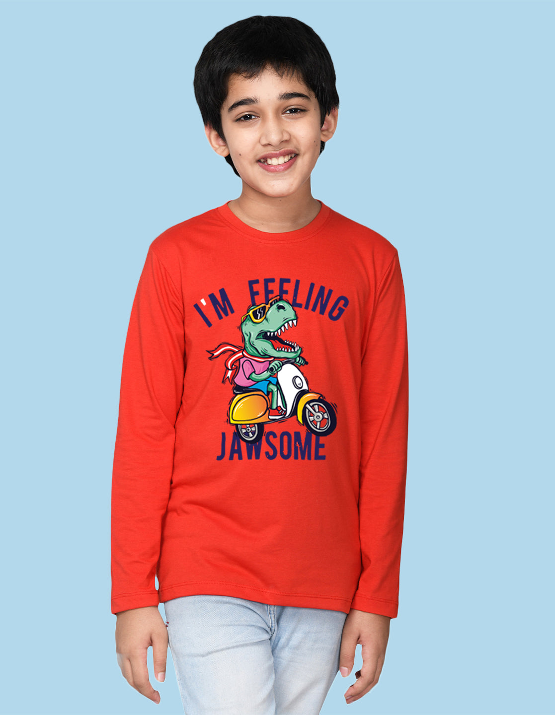 NUSYL Boy's Red I'm Feeling Text Printed Regular Fit T-Shirt