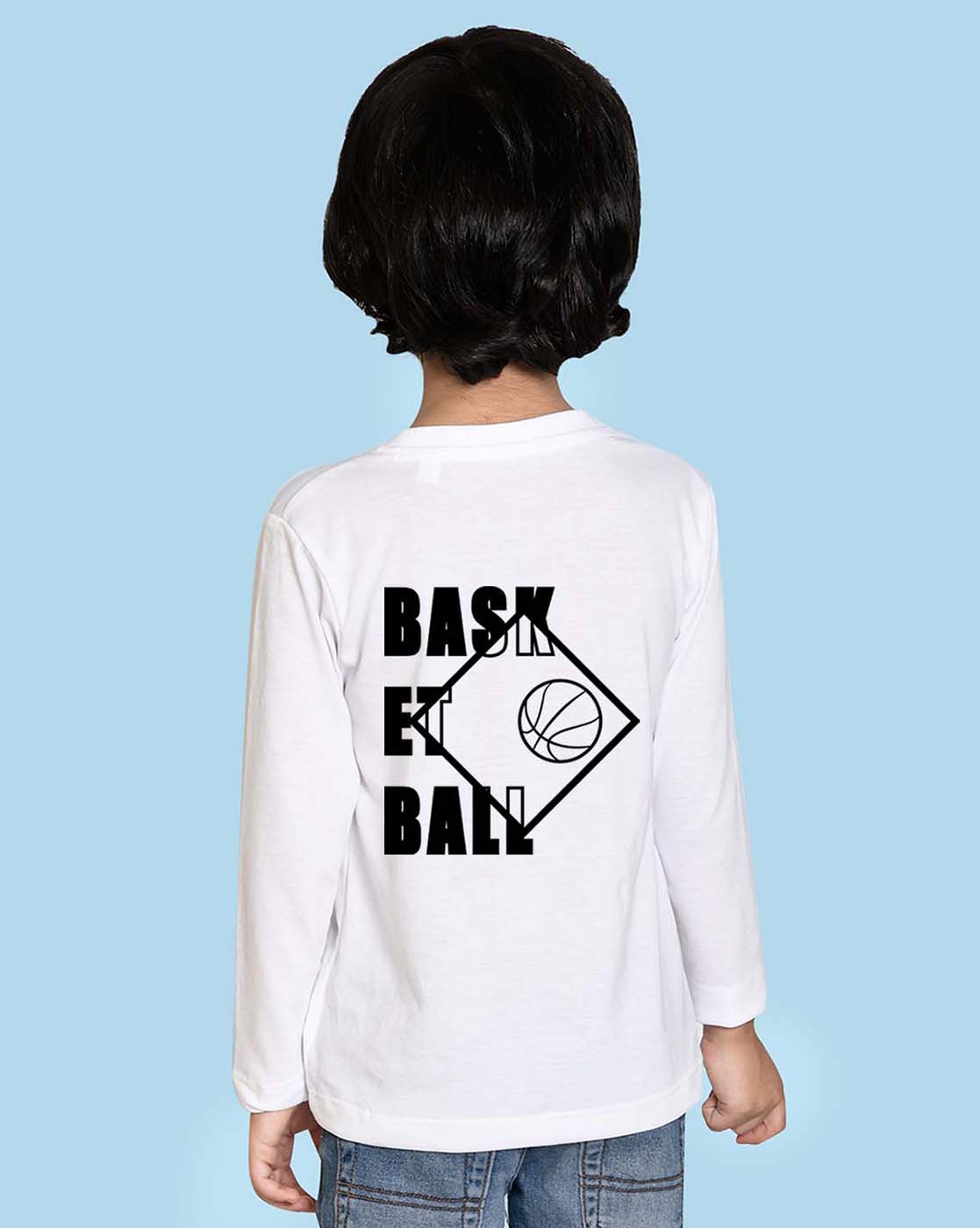Nusyl White Basketball Printed Full Sleeve Cotton T-Shirts for Boys