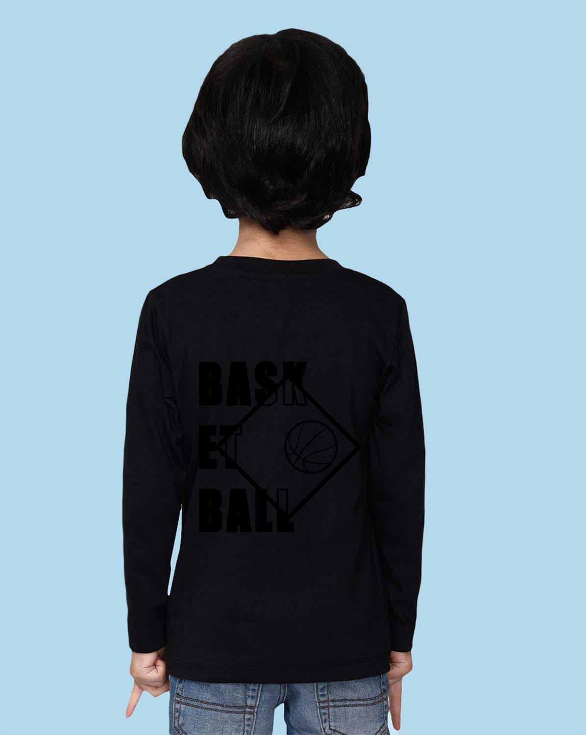 Nusyl Black Basketball Printed Full Sleeve Cotton T-Shirts for Boys