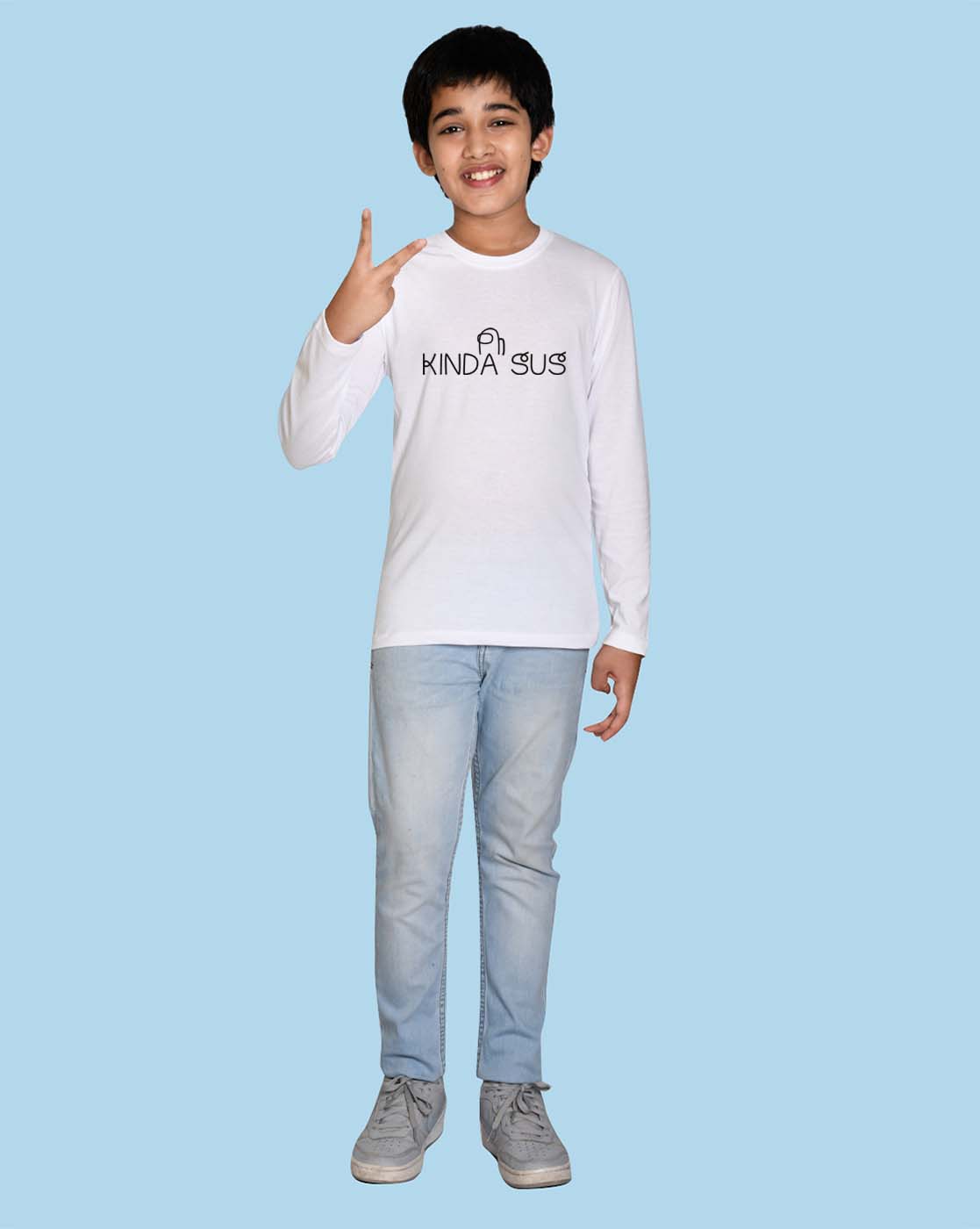 Nusyl White Kinda sus Text Printed Full Sleeve Cotton T-Shirts for Boys
