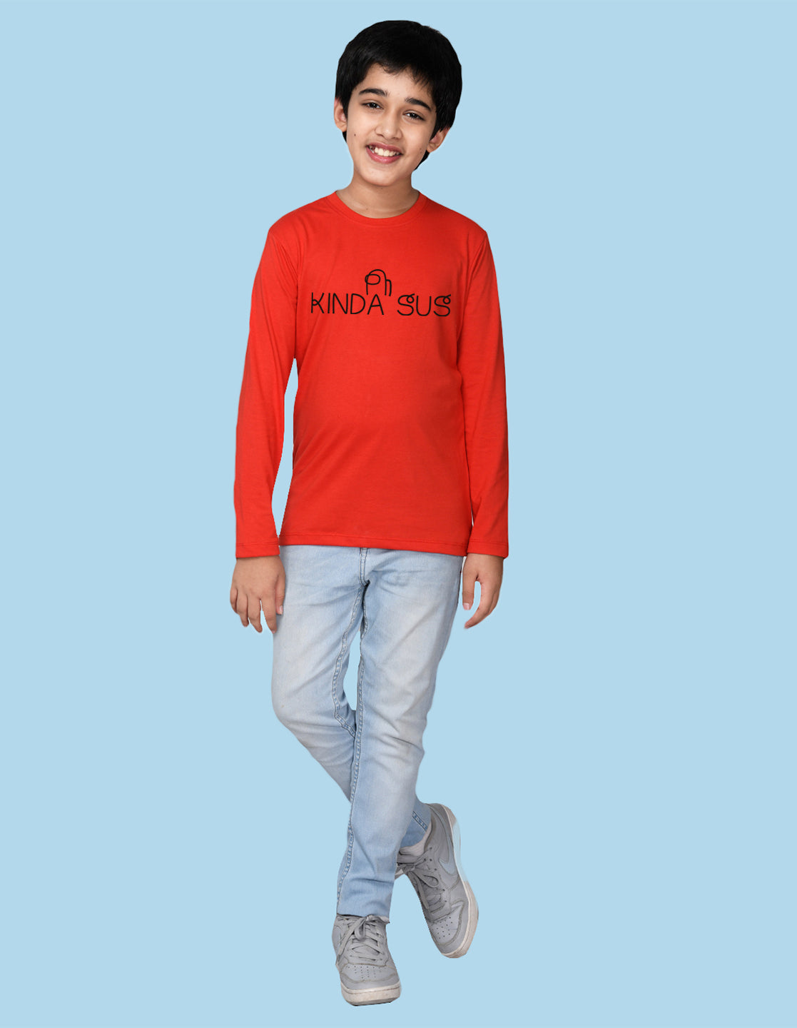 NUSYL Boy's Red Kinda Sus Text Printed Regular Fit T-Shirt