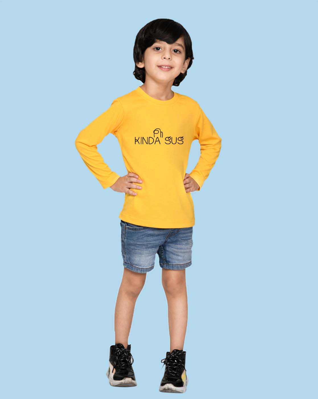 Nusyl Yellow Kinda sus Text Printed Full Sleeve Cotton T-Shirts for Boys