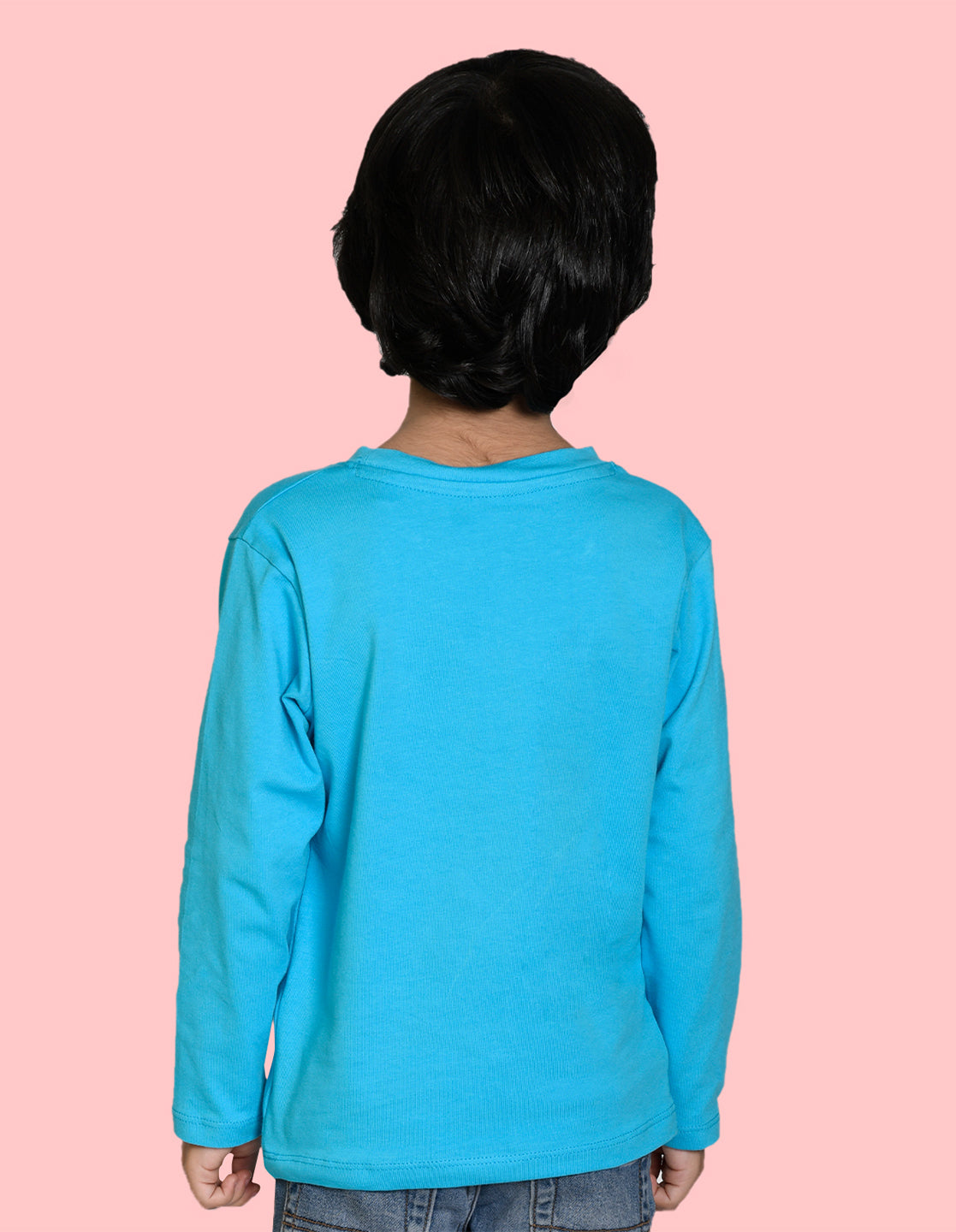 Nusyl Sky Blue Kinda sus Text Printed Full Sleeve Cotton T-Shirts for Boys