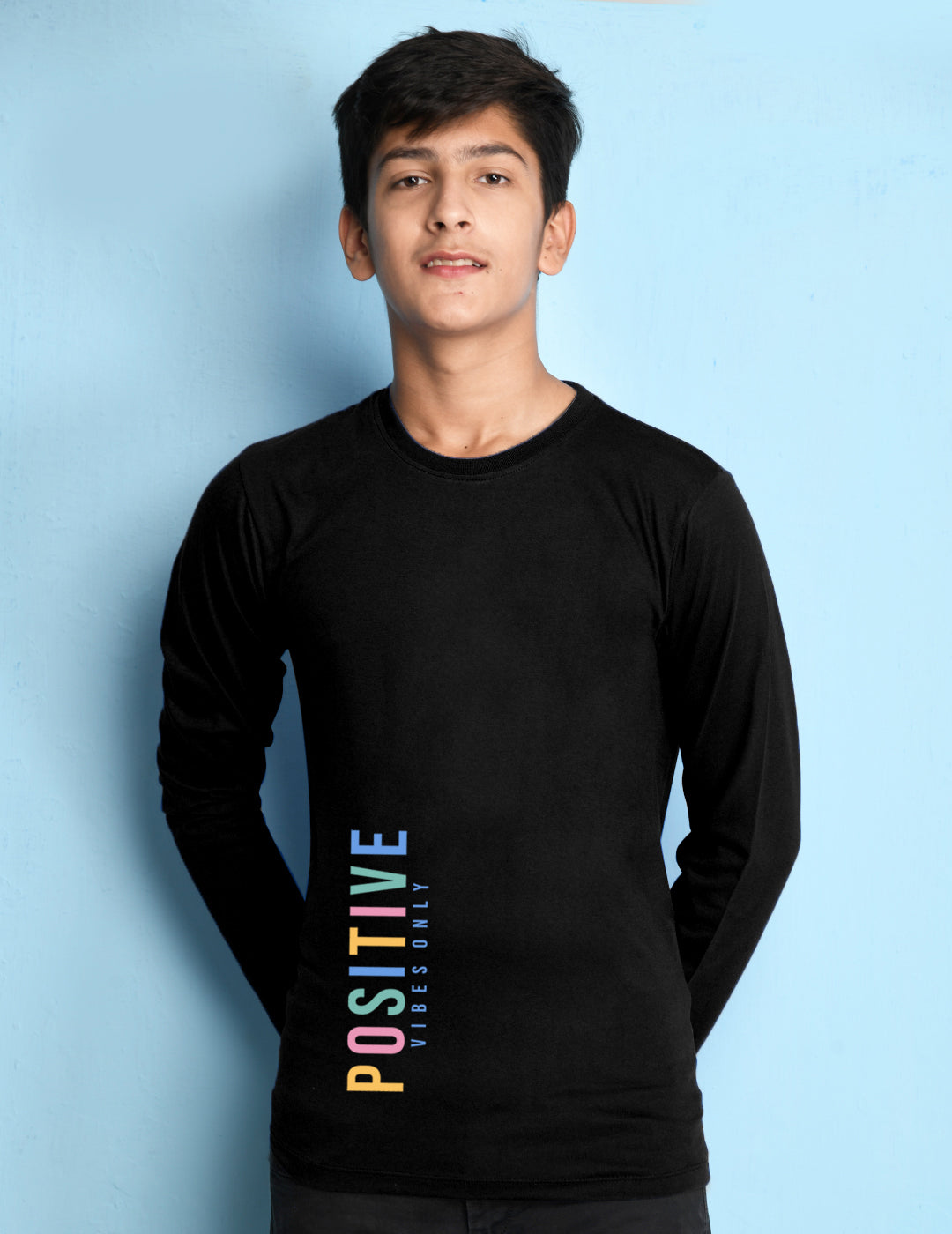 Nusyl Black Biowashed Cotton Full Sleeve T-shirt