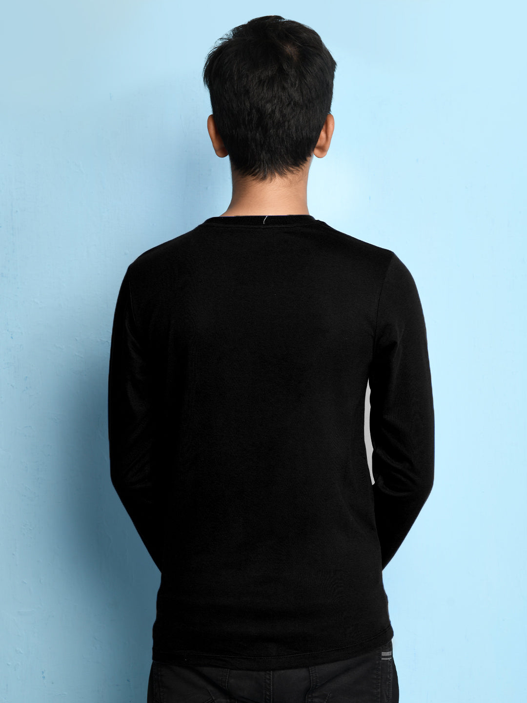 Nusyl Black Biowashed Cotton Full Sleeve T-shirt