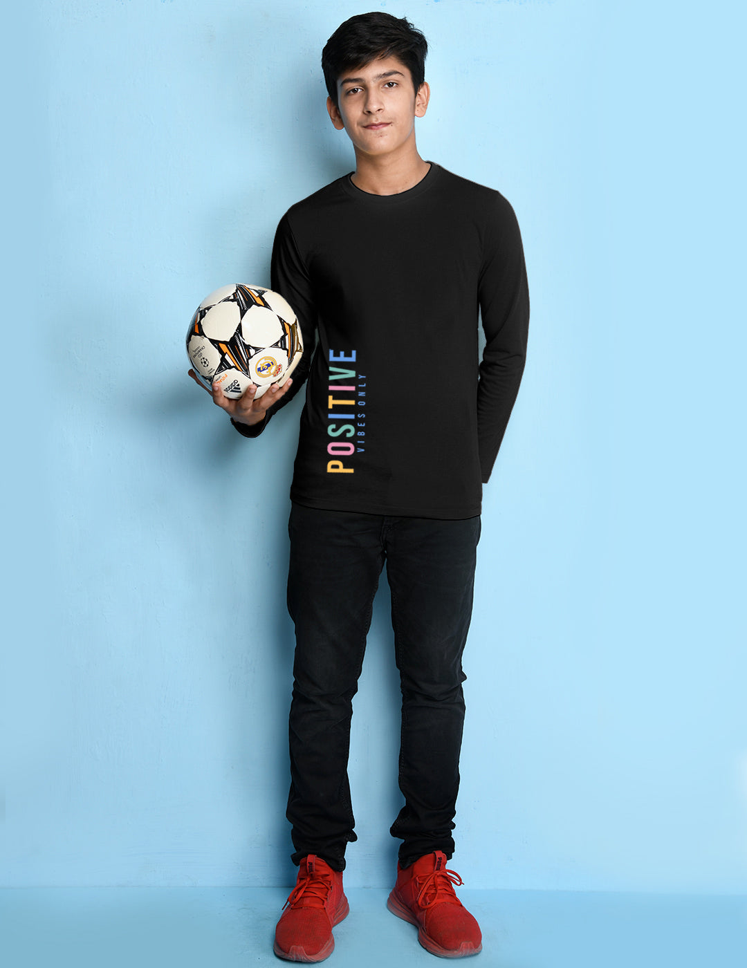 Nusyl Black Biowashed Cotton Full Sleeve T-shirt