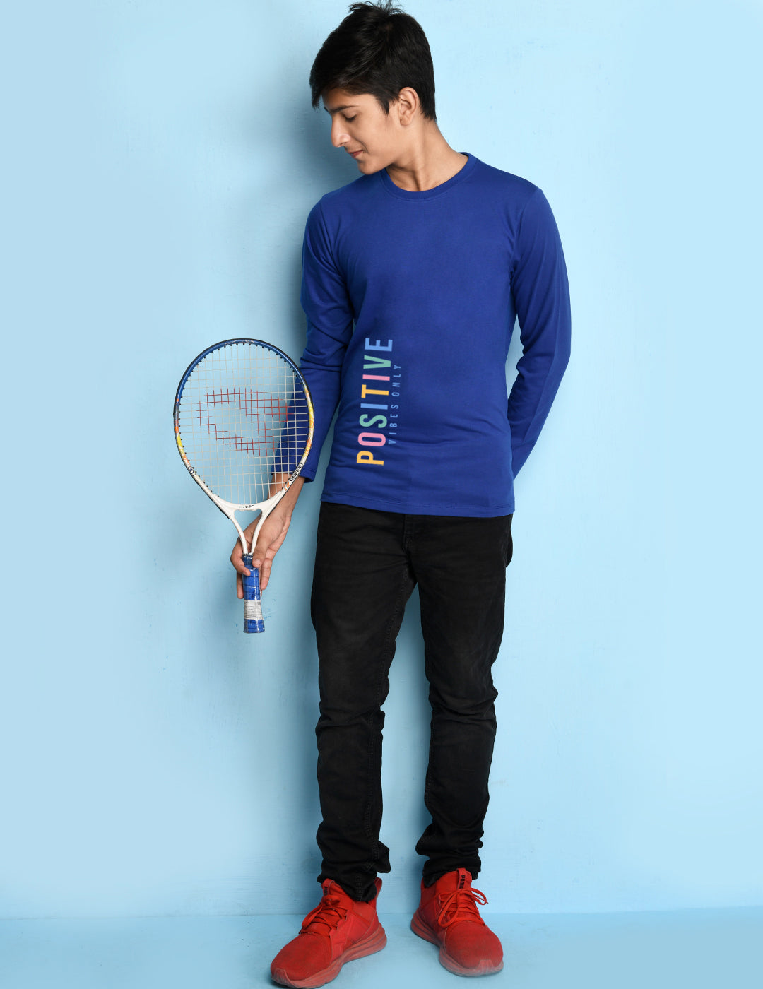 Nusyl Royal Blue Biowashed Cotton Full Sleeve T-shirt