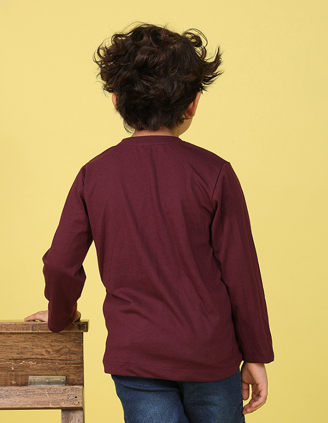 NUSYL Boy's Wine Stay Happy Printed Full sleeves T-Shirt