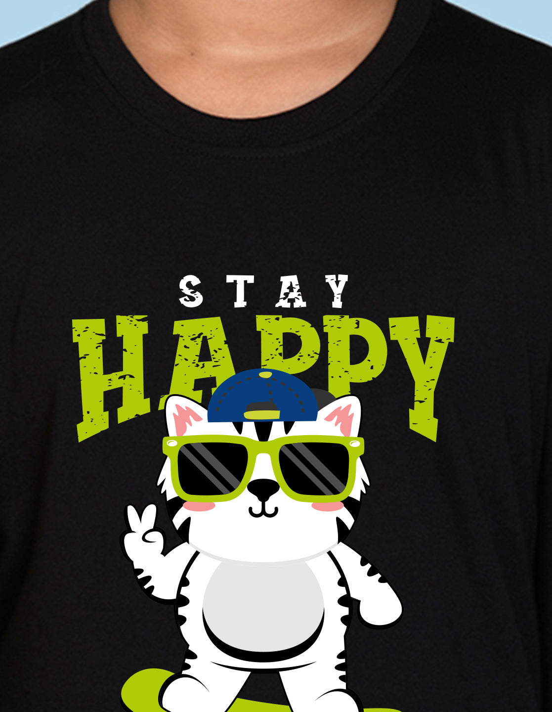 NUSYL Boy's Black Stay Happy Printed Full sleeves T-Shirt