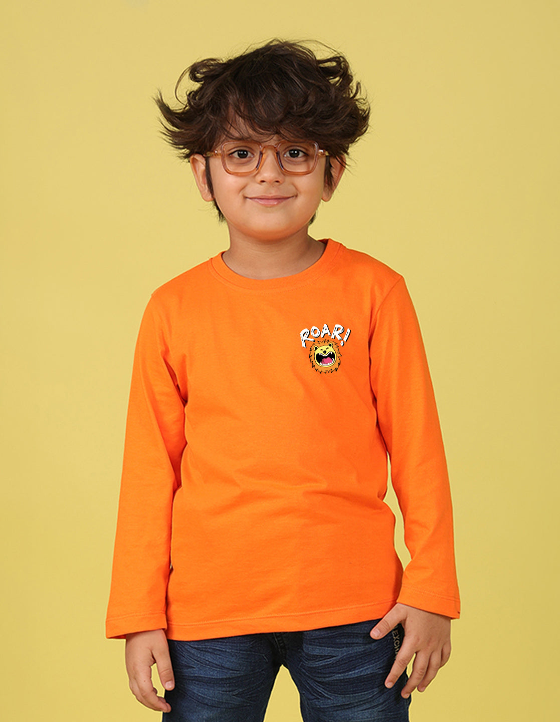 NUSYL Boy's Orange Roar text Printed Full sleeves T-Shirt