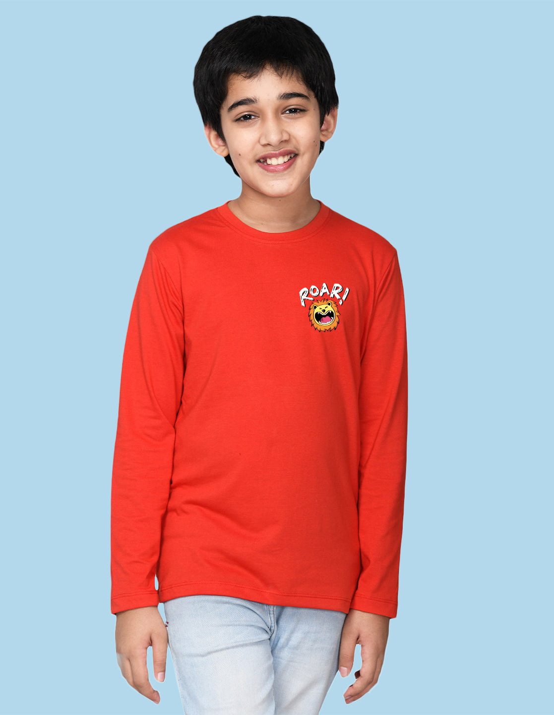 NUSYL Boy's Red Roar text Printed Full sleeves T-Shirt