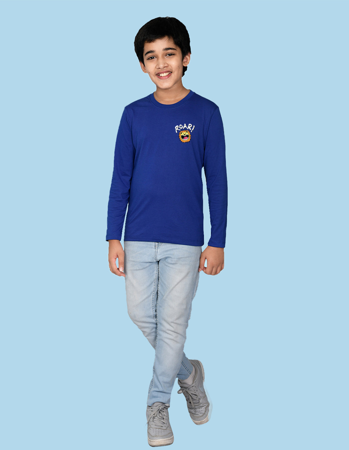 NUSYL Boy's Royal Blue Roar text Printed Full sleeves T-Shirt