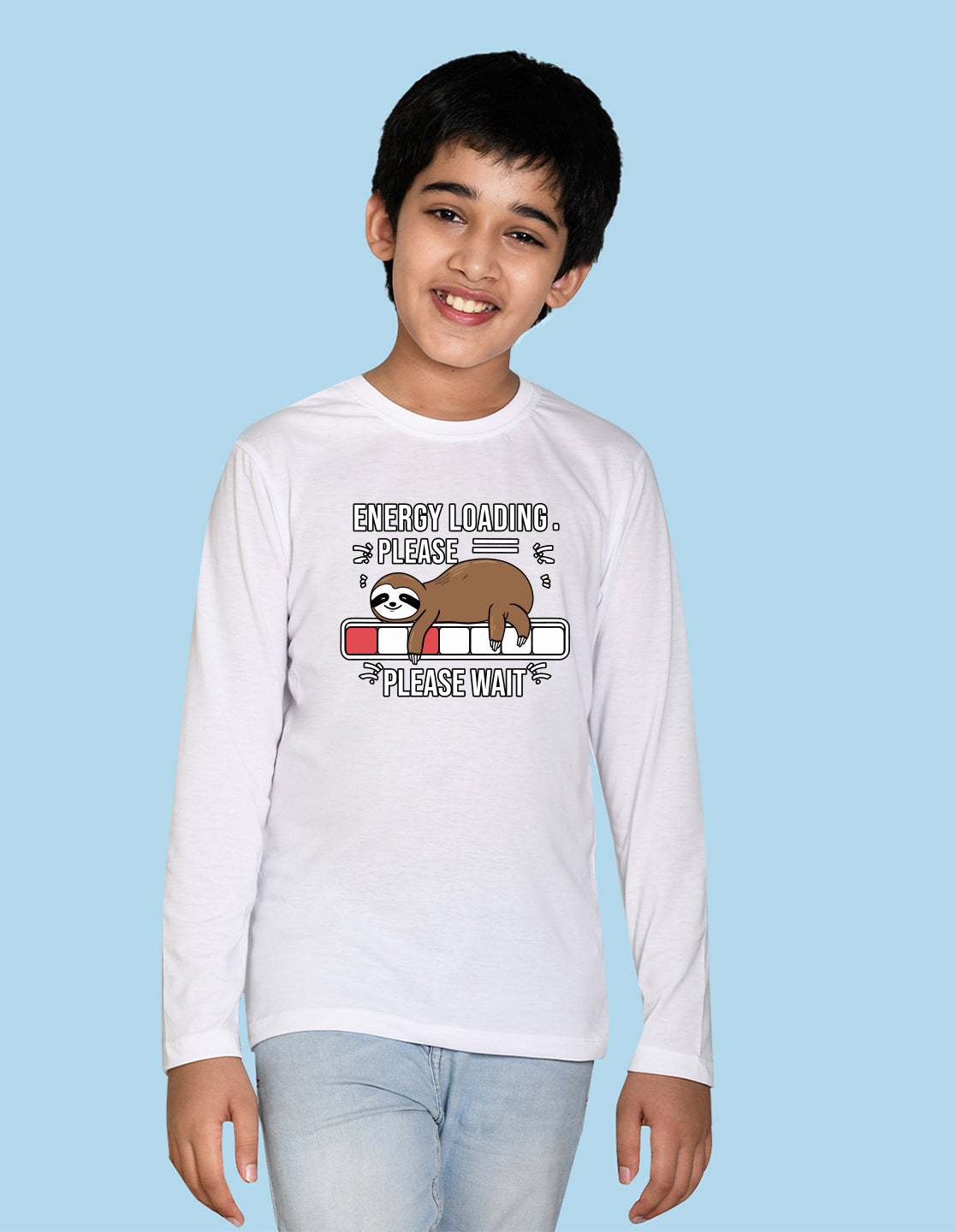 NUSYL Boy's White Energy Loading Text Printed Full sleeves T-Shirt
