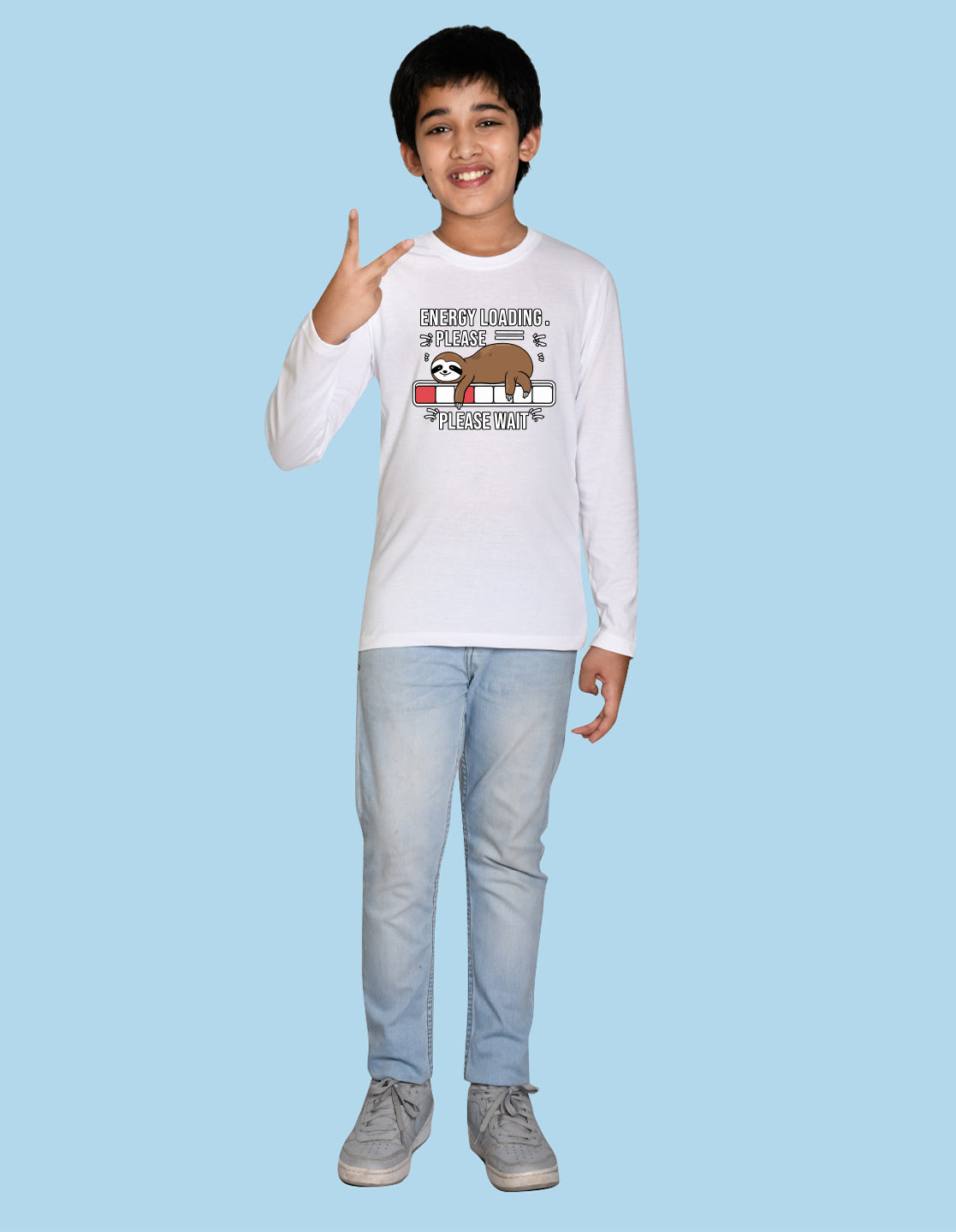 NUSYL Boy's White Energy Loading Text Printed Full sleeves T-Shirt