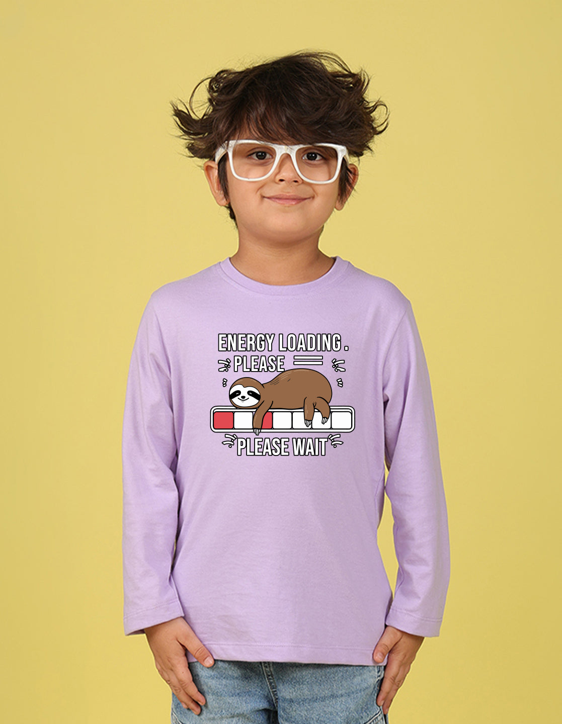 NUSYL Boy's Lilac Energy Loading Text Printed Full sleeves T-Shirt