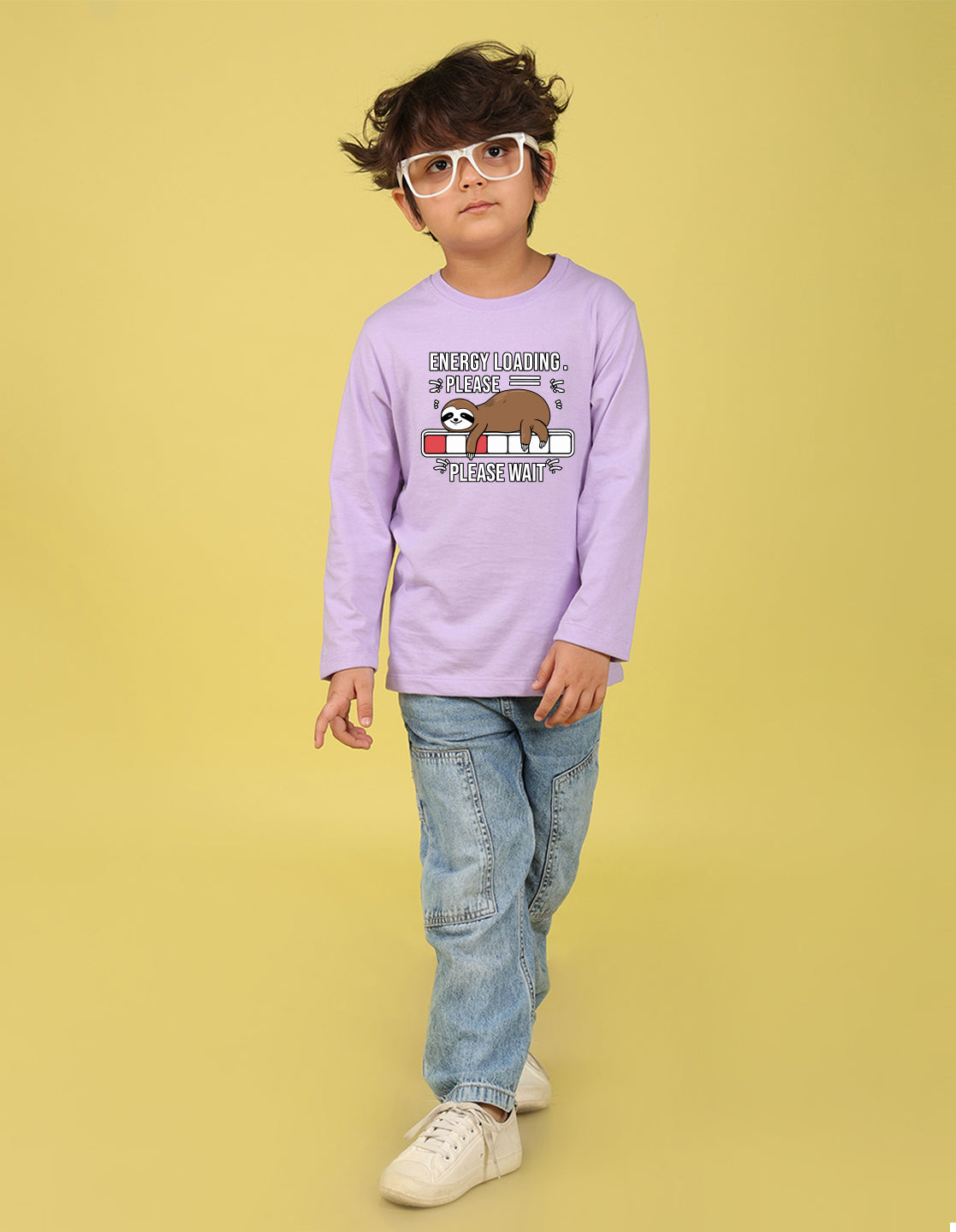 NUSYL Boy's Lilac Energy Loading Text Printed Full sleeves T-Shirt