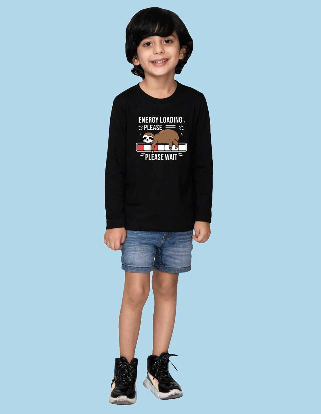 NUSYL Boy's Black Energy Loading Text Printed Full sleeves T-Shirt
