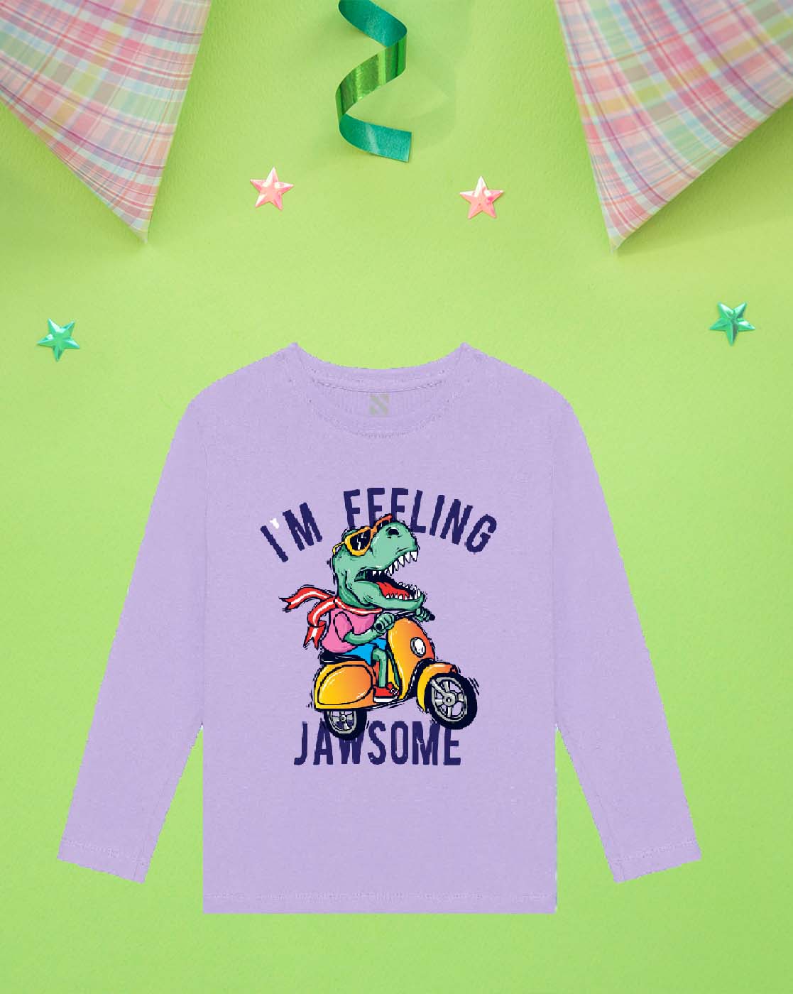 Nusyl Lilac Dinosaurs & Text Printed Boy's T-Shirt