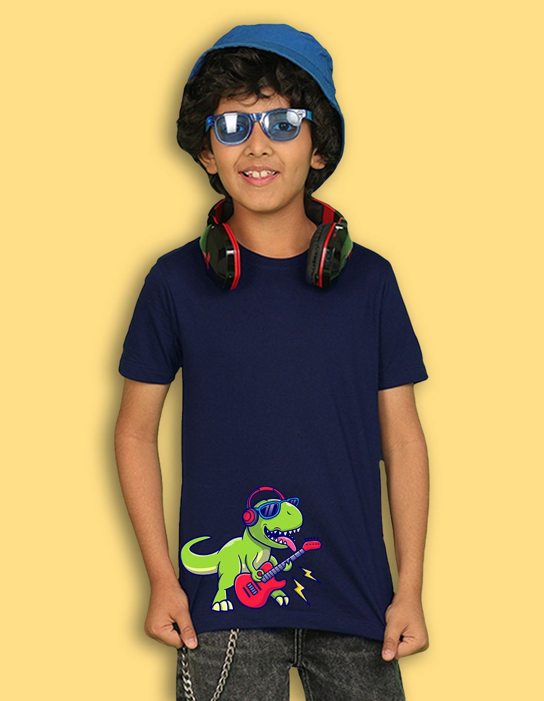 NUSYL Boys Hot Pink & Royal Blue & Orange Dinosaur Printed Half Sleeves T-shirt - Pack of 3