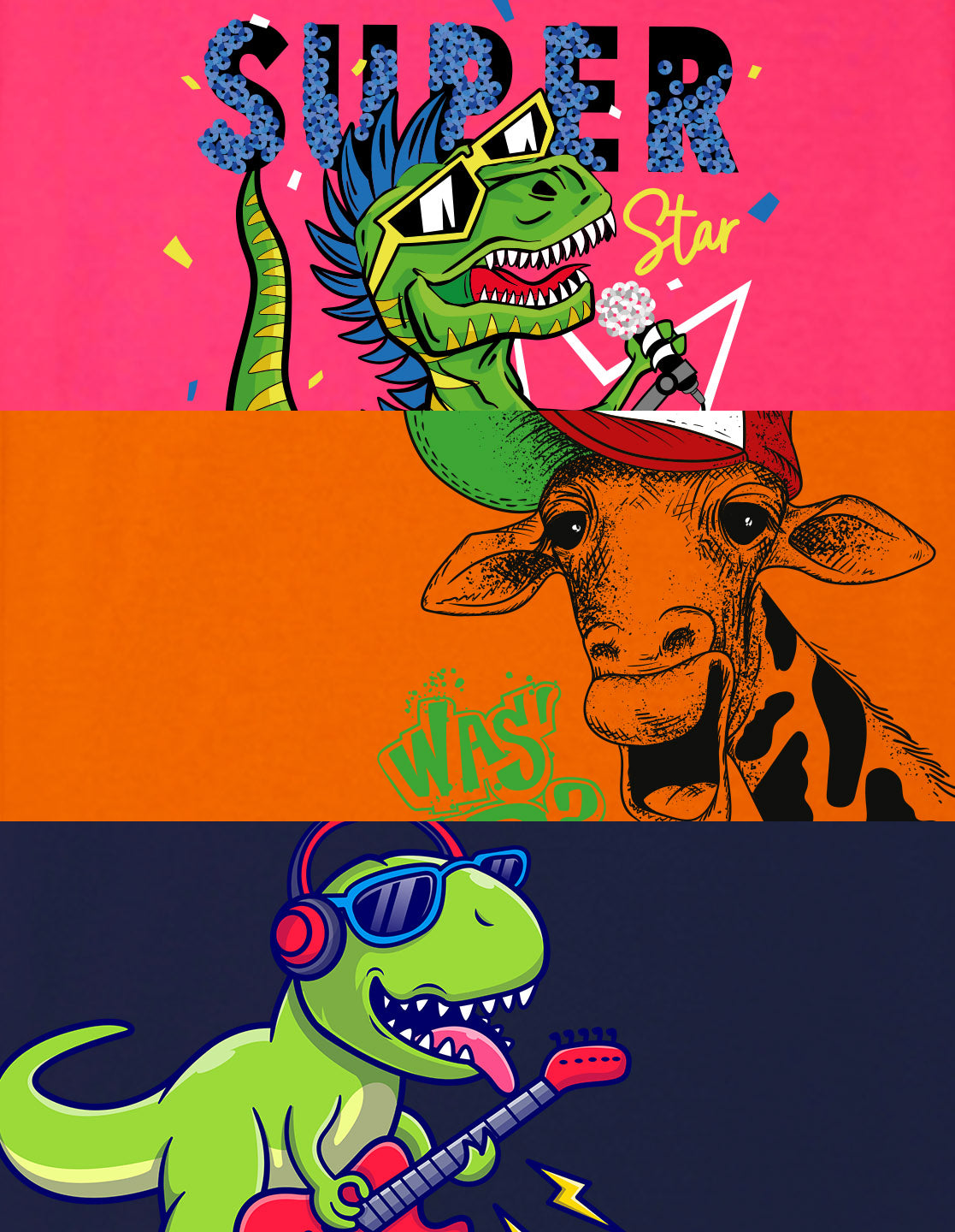NUSYL Boys Hot Pink & Royal Blue & Orange Dinosaur Printed Half Sleeves T-shirt - Pack of 3