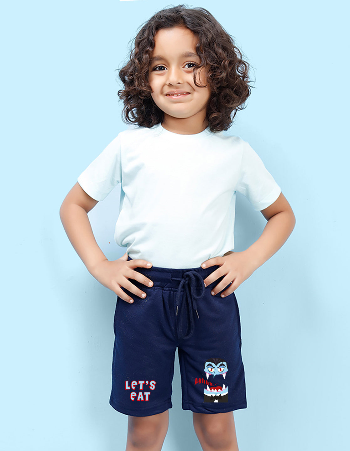 Nusyl Boys Navy Blue Let's eat Text Printed Shorts
