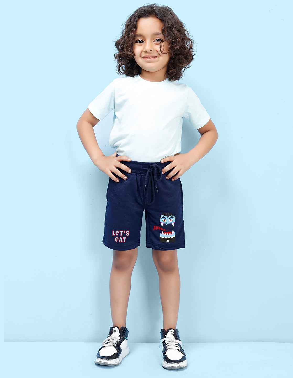 Nusyl Boys Navy Blue Let's eat Text Printed Shorts