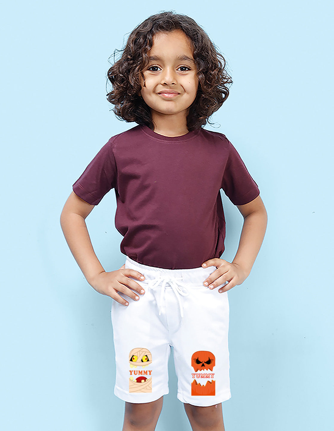 Nusyl Boys White Yummy Text Printed Shorts