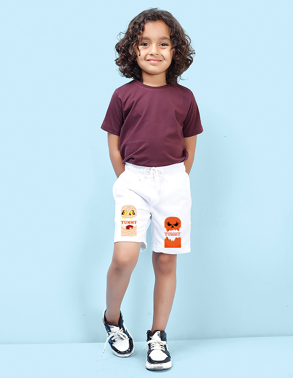 Nusyl Boys White Yummy Text Printed Shorts