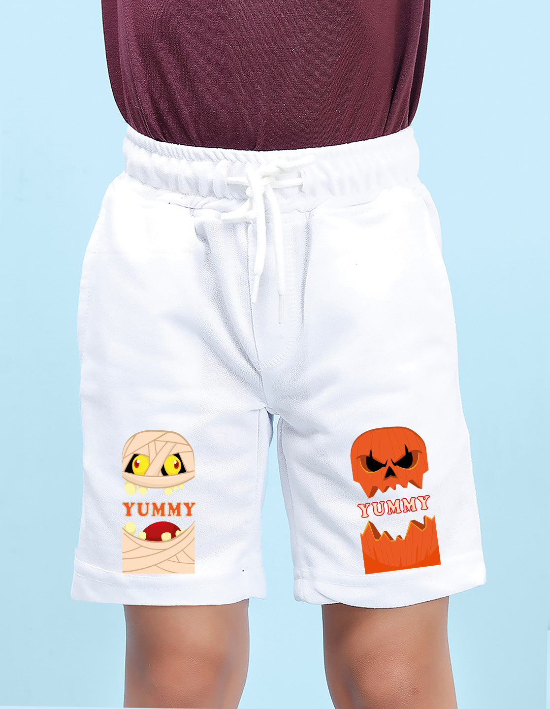 Nusyl Boys White Yummy Text Printed Shorts