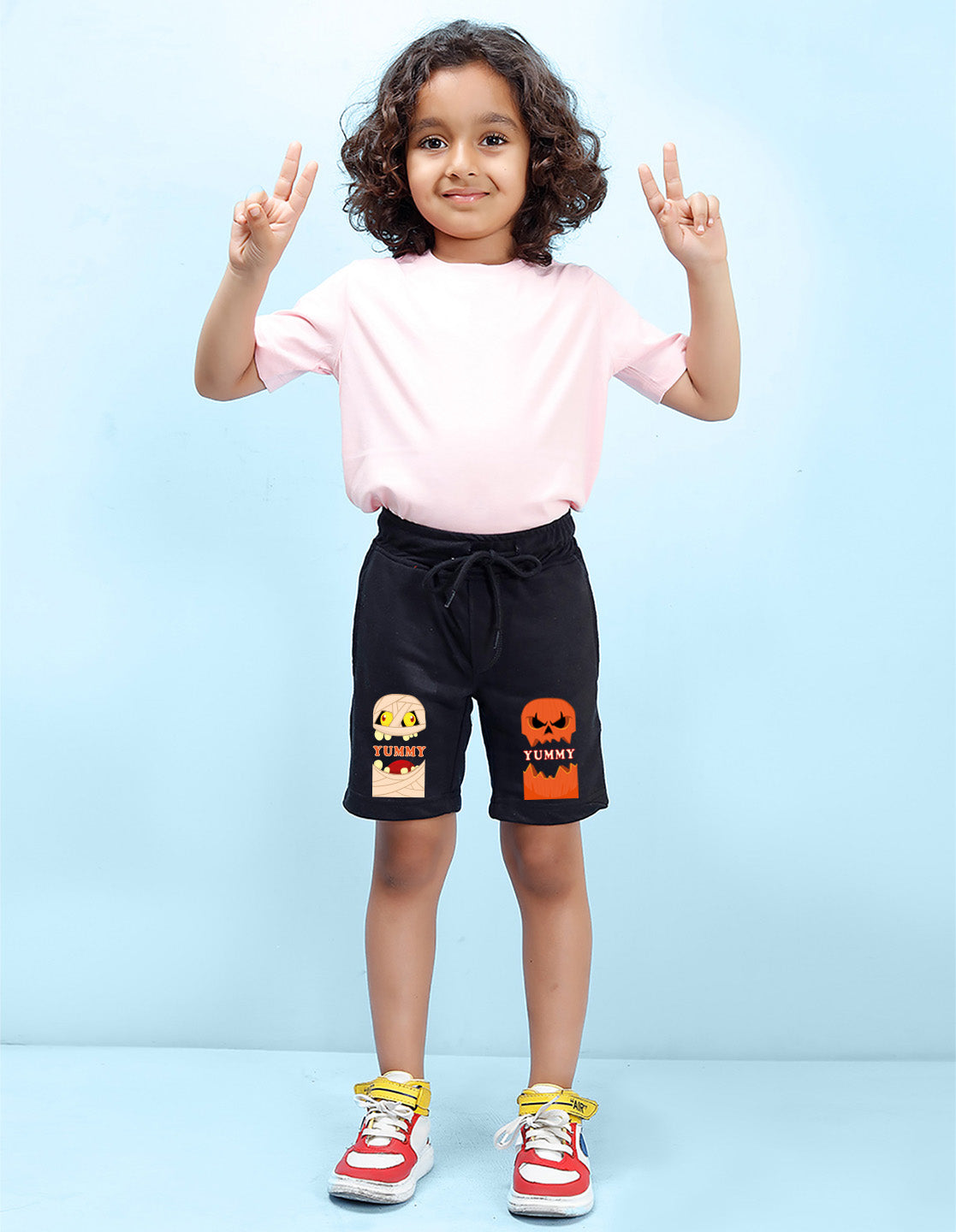 Nusyl Boys Black Yummy Text Printed Shorts