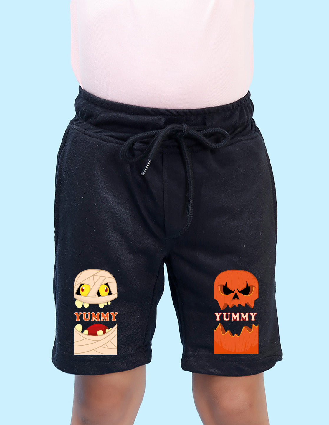 Nusyl Boys Black Yummy Text Printed Shorts